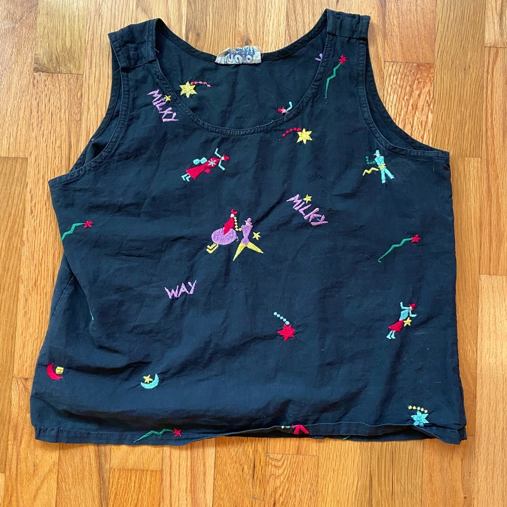 Vintage black tank with graphic stitching